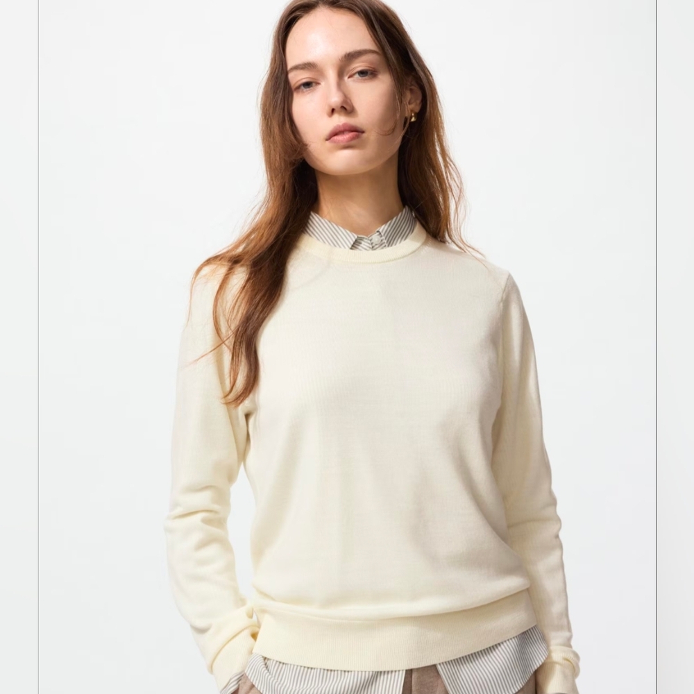 UNIQLO Extra Fine 100% Wool LightweightCrew Neck Long-Sleeve Knit Sweater Size S
